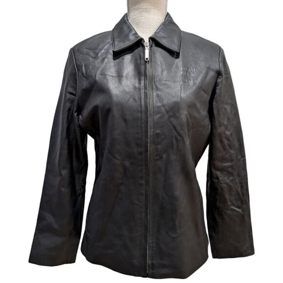 VTG Golden Bear Cisco 10th Anniversary Embroidered Womens Black Leather Jacket S - Picture 1 of 11